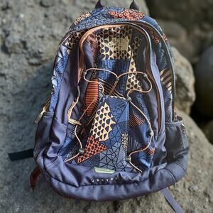 The North Face Jester Backpack F1961F596 Navy Orange Geometric Print EUC
